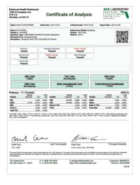 CBDistillery THC-Free CBD Oil Tincture 1000mg - certificate of analysis