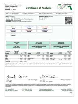 CBDistillery THC-Free CBD Oil Tincture 500mg - certificate of analysis