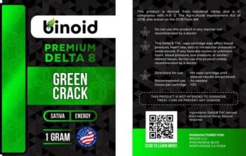 Binoid Green Crack Delta 8 Vape Cartridge details