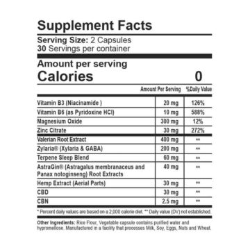 CBDfx CBD + CBN Night Capsules for Sleep-900mg supplement facts