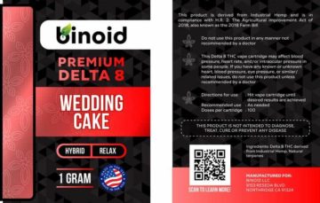 Binoid Delta 8 THC Vape Cartridge – Wedding Cake details