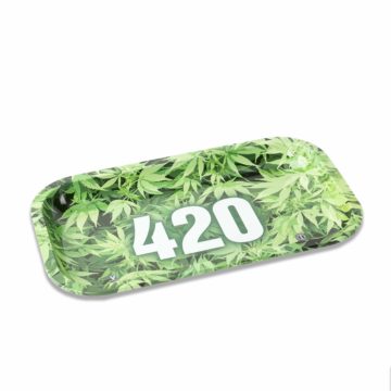 green weed 420 rectangle rolling tray mini