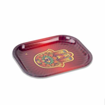 red hamsa turquoise square rolling tray side image
