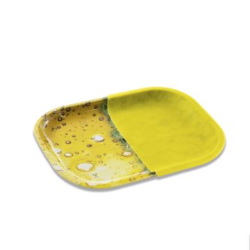 yellow spotted square rolling tray with yellow cover