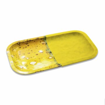 yellow spotted rectangle rolling tray with yellow cover