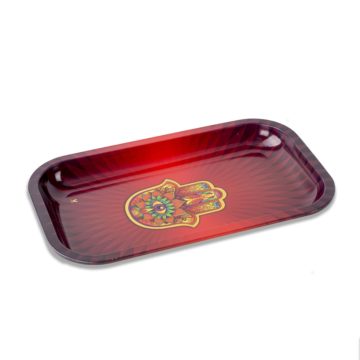 red hamsa turquoise rectangle rolling tray side image
