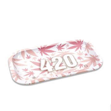 v syndicate pink 420 rectangle rolling glass tray side image