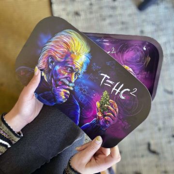 v syndicate einstein rectangle rolling glass tray open in hand