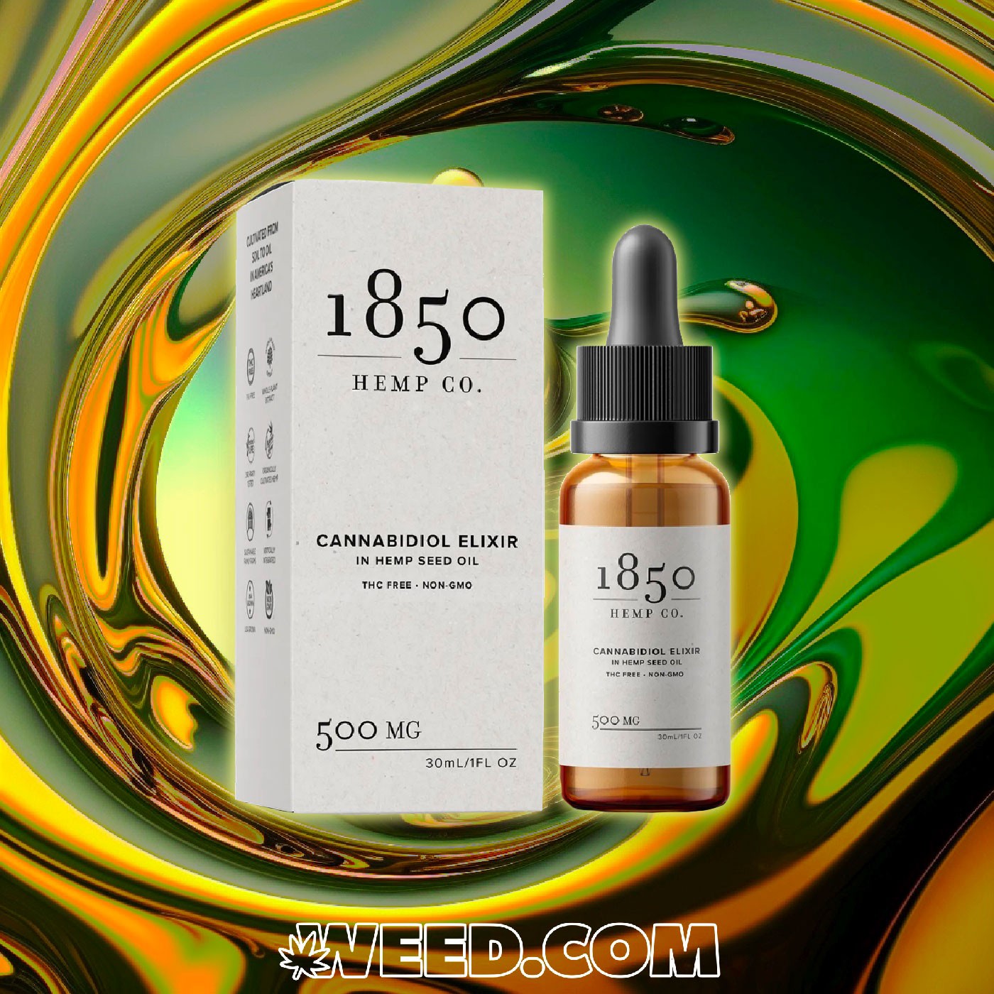 Cannabidiol Elixir Hemp Seeds Oil on Oil Background