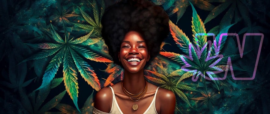 Weed Background and Happy Black Woman
