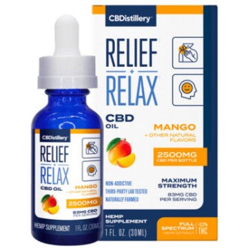 CBDistillery CBD Oil Relief + Relax Full Spectrum Tincture - Mango - 2500mg