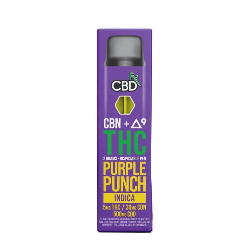 CBDfx CBD Vape Pen Purple Punch Indica CBD + Delta 9 Disposable - 2 Grams