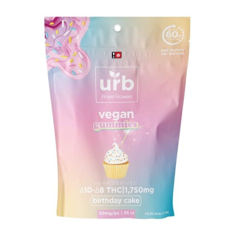Urb Finest Flowers D8:D10 THC Vegan Gummies - Birthday Cake - 50mg