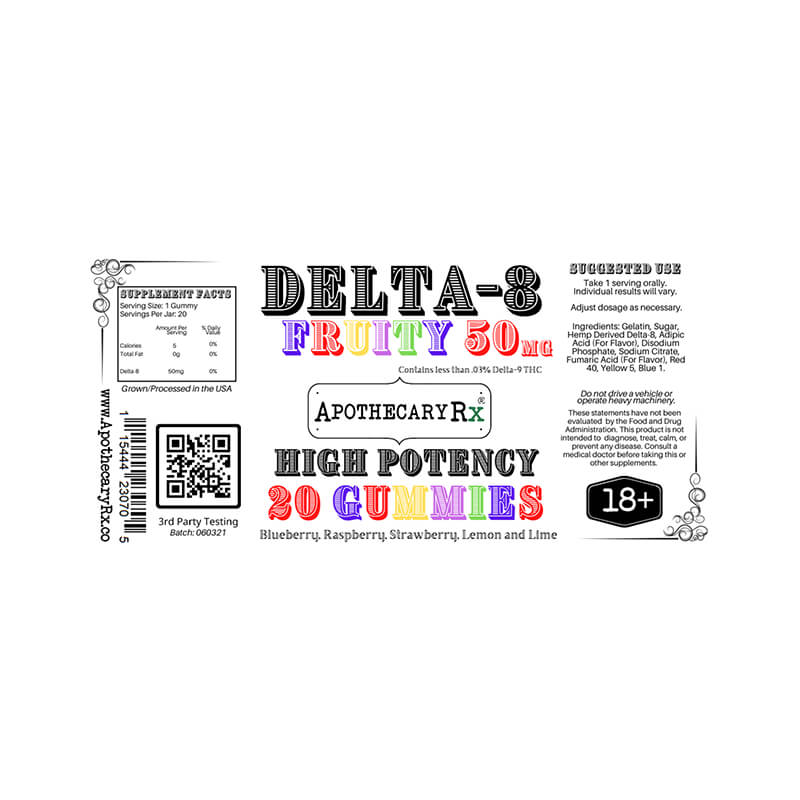 Apothecary RX - Delta 8 Edible - Fruity Gummies - 30mg-50mg