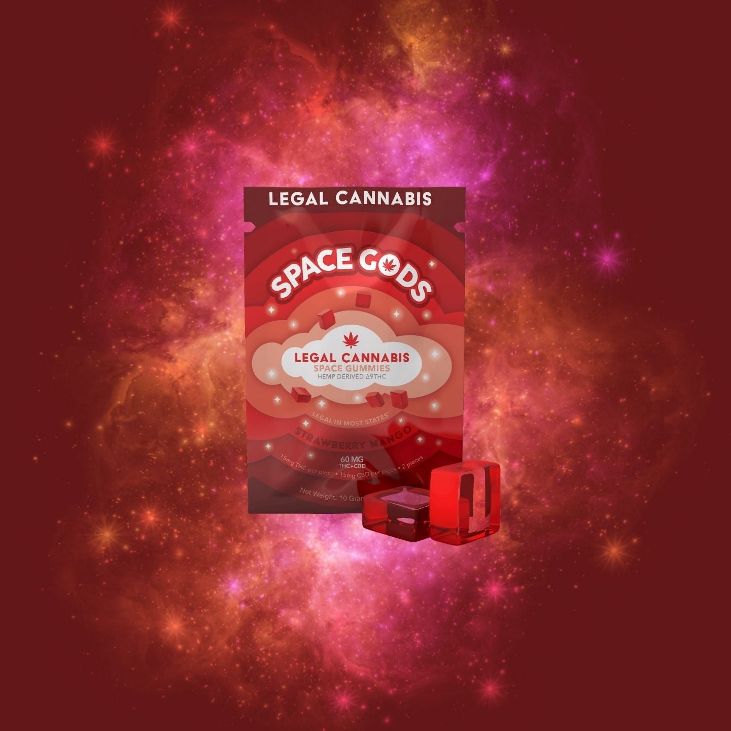 Space Gummies | Strawberry Mango | Delta 9 + CBD 2CT Bag