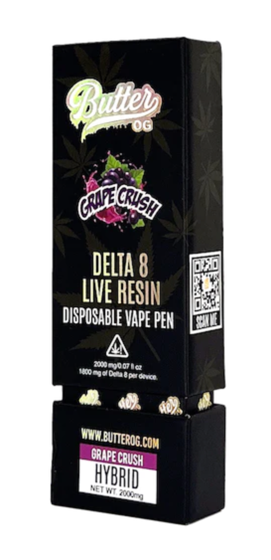 Butter OG Delta 8 Live Resin Disposable Vape 2G - Grape Crush (Indica)