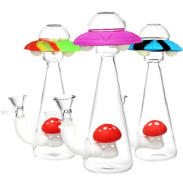 UFO Glass & Silicone GID Water Pipe - 7"/14mm F/Colors Vary
