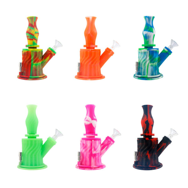 3 in 1 Silicone Water Pipe - 7" / 14mm F / Colors Vary
