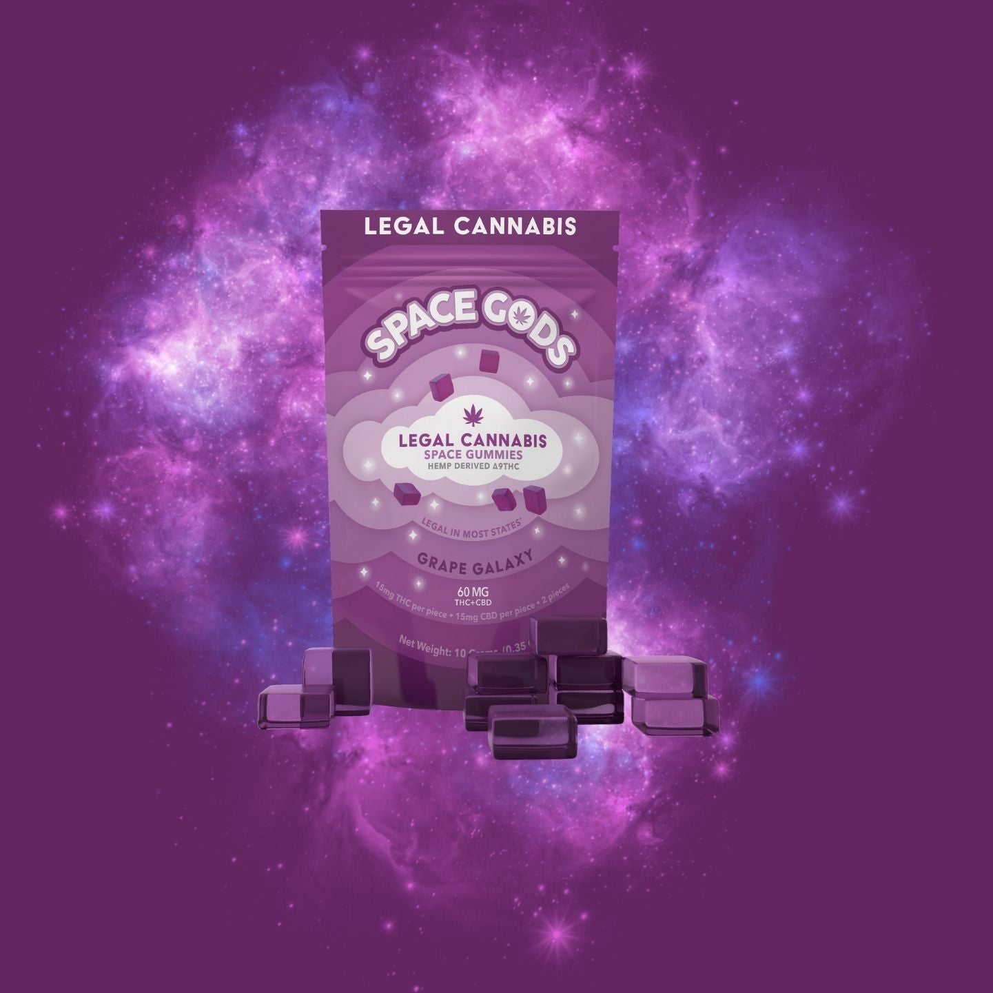Space Gummies | Galaxy Grape | Delta 9 + CBD 10CT Bag