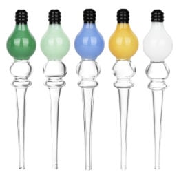 5PC SET - Bright Idea Glass Light Bulb Dab Straw - 5.75" / Assorted Colors