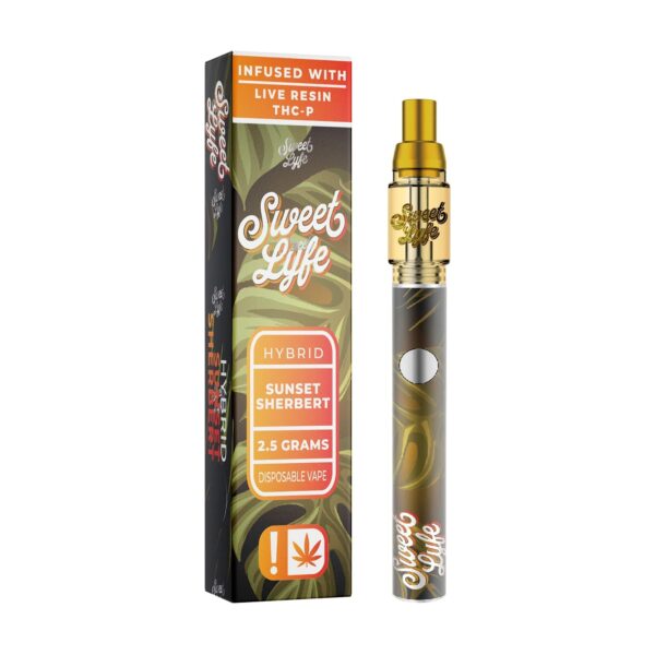 Sweet Lyfe 2.5ml Disposable Vape Pen Infused with Live Resin + THCP - Sunset Sherbert - Indica