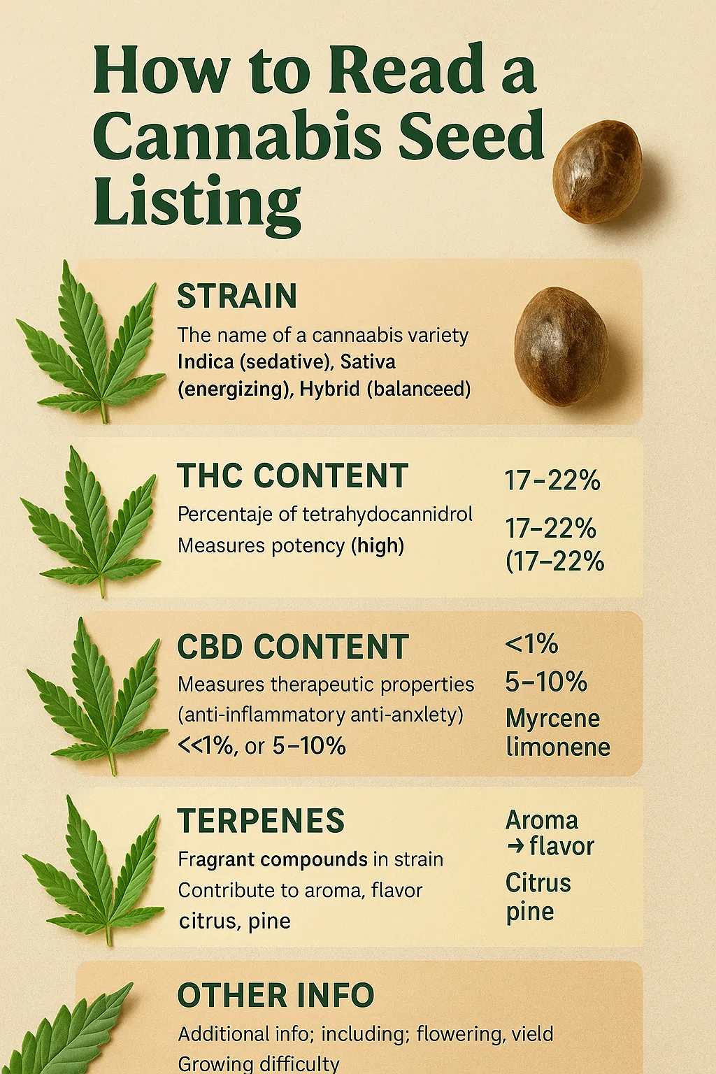 How to Read a Cannabis Seed Listing (THC %, CBD, Terpenes & More) 3 seed listing