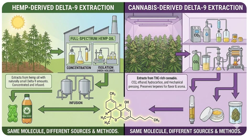 How Delta-9 THC Is Made Hemp vs Cannabis Extraction