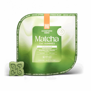 bag of matcha gummies and single gummy