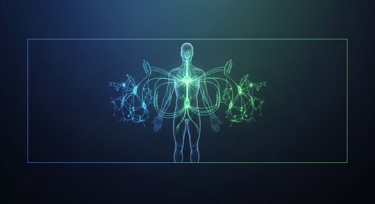 What is CBG? 14 Stylized visualization of the human endocannabinoid system with glowing neural pathways illustrating how CBG interacts in the