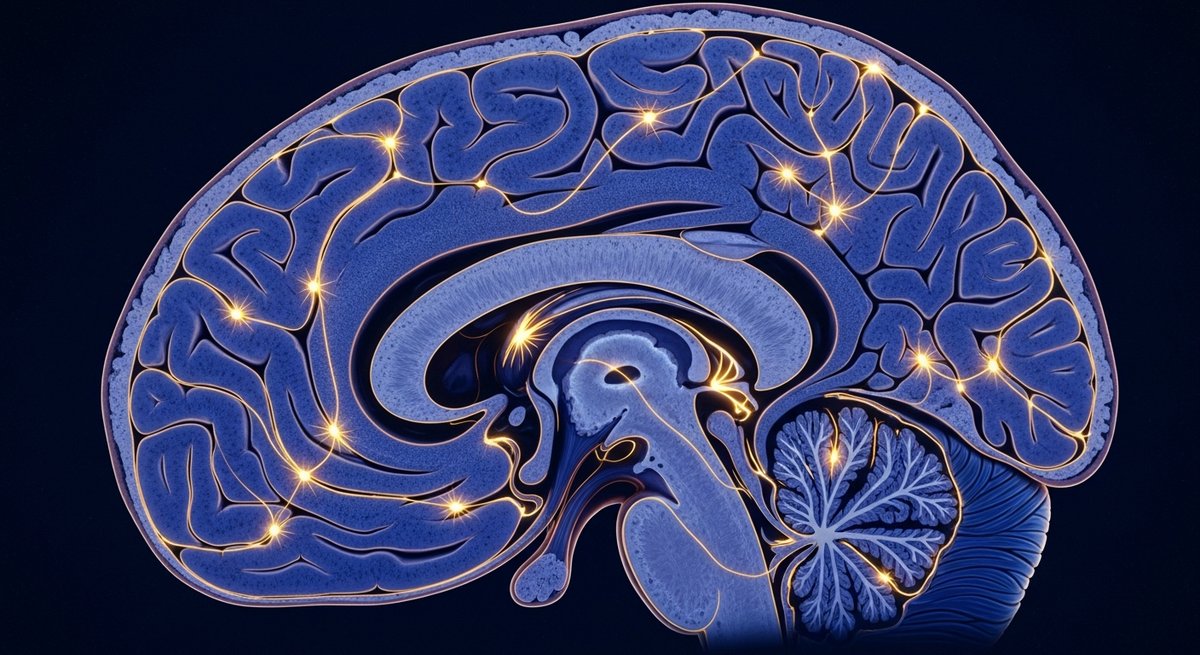 What is Delta 9 THC? 12 Detailed anatomical brain illustration with glowing CB1 receptor networks highlighted throughout