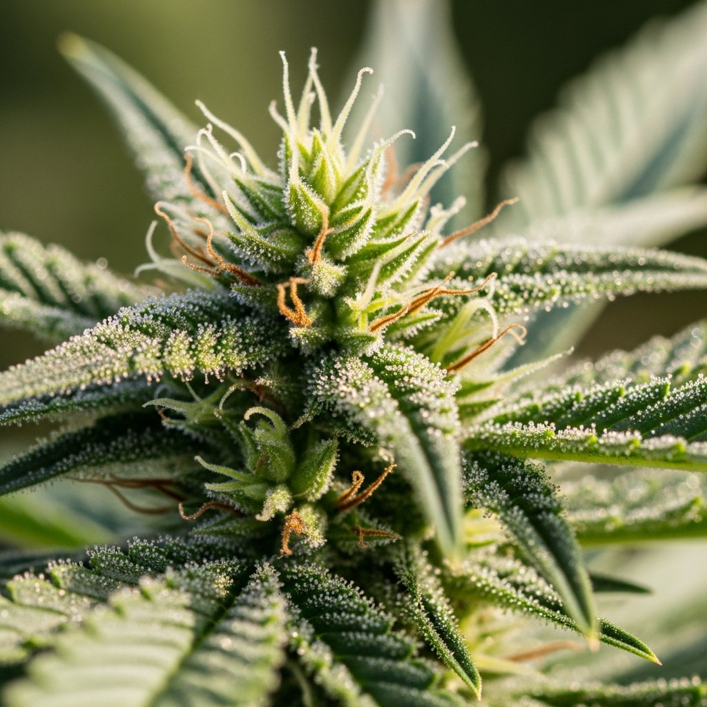 How Many mg of Delta 8 THC Gummies Should You Take for Sleep? 9 Close-up of a hemp plant flower with visible trichomes, illustrating the natural source of delta-8 THC.