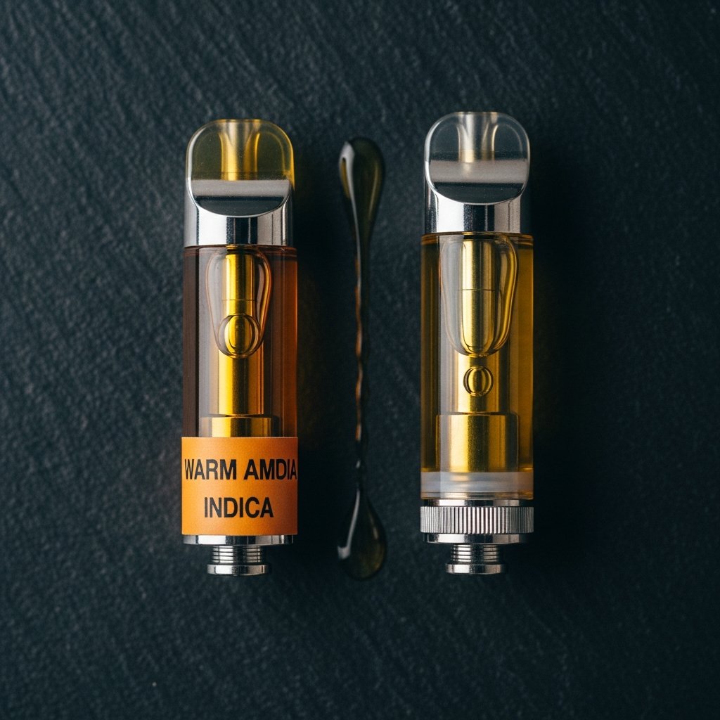 Best Carts for Sleep: Top Picks for a Better Night 9 Two cannabis vape cartridges side by side showing different oil colors, illustrating indica versus sativa profiles for sleep.
