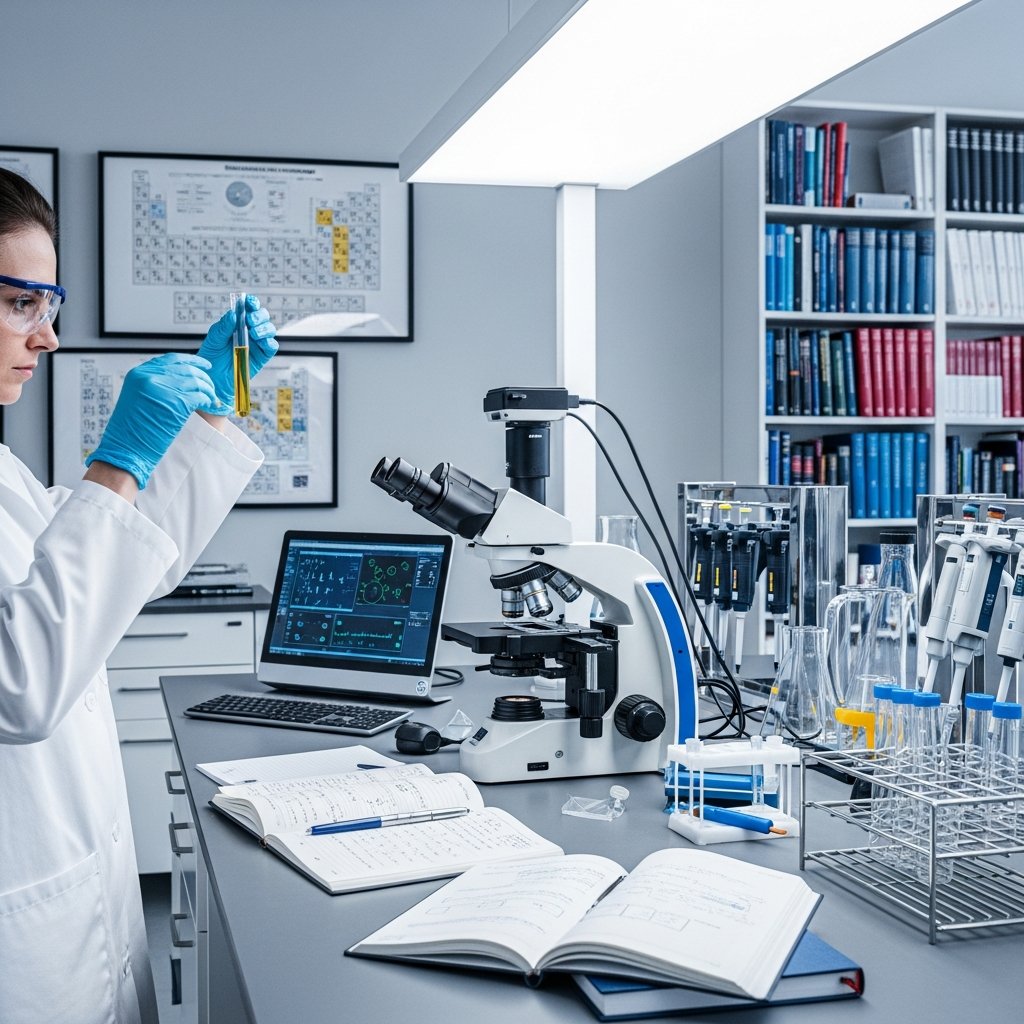 CBN vs CBD Gummies for Sleep: What's the Difference? 10 Researcher in a laboratory examining cannabinoid samples, representing scientific study of CBD and CBN effects on sleep.