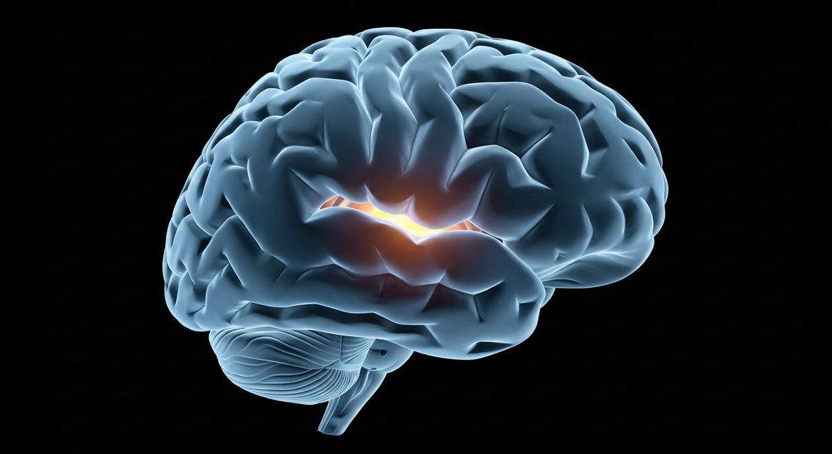 Can Delta-9 Gummies Make Anxiety Worse? What to Know 9 Anatomical brain model with warm glow highlighting the amygdala region, illustrating THC's anxiety-triggering mechanism.