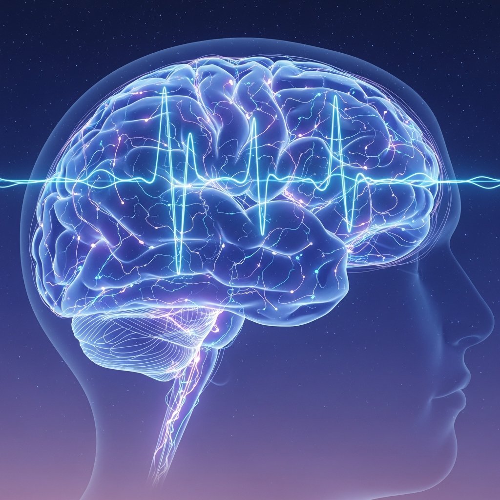 Are THC Carts Safe to Use Before Bed? 9 Artistic brain silhouette with glowing neural pathways representing THC's effect on sleep-related brain activity.
