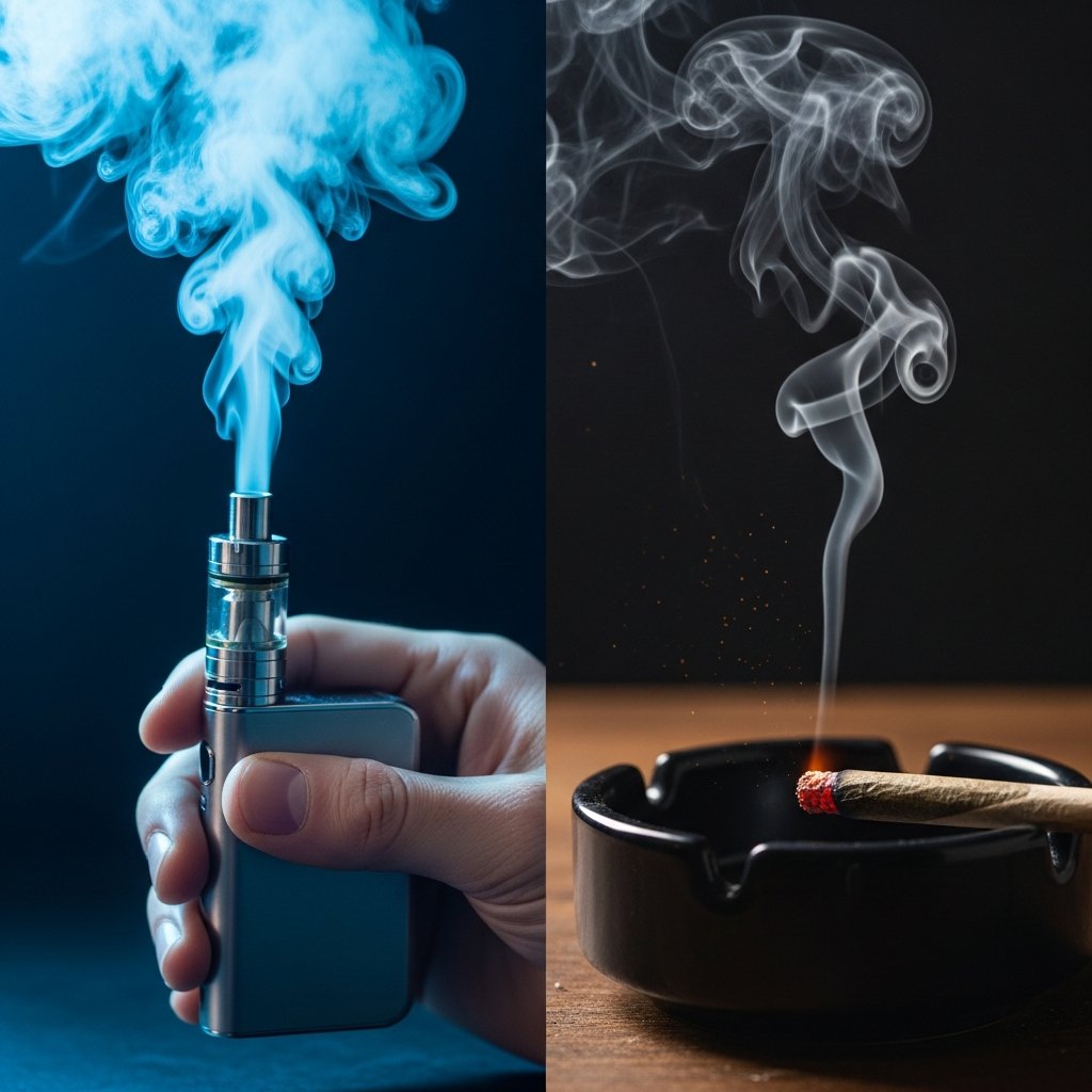 Myrcene Terpenes and Sleep: Why It Matters in Your Vape 11 Side-by-side of a vape pen releasing clean vapor versus a smoldering joint, contrasting terpene delivery methods