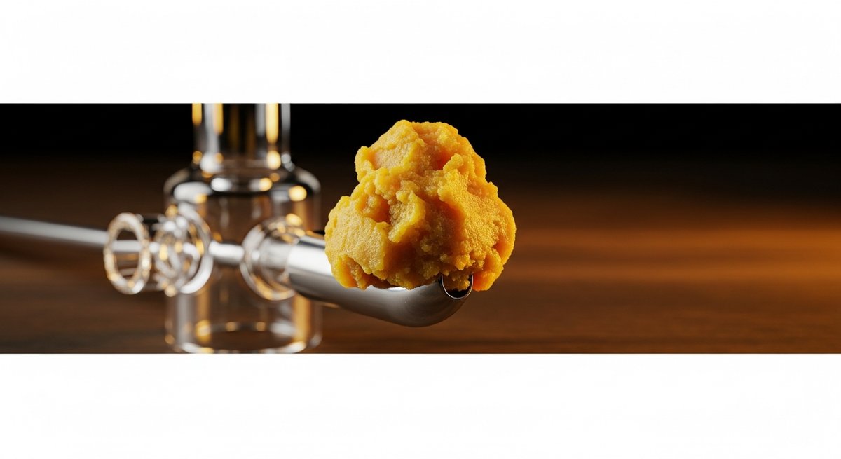 Wax strain vs Live Resin strain — Which Is Right for You? 4 Close-up macro of opaque golden cannabis wax concentrate on a stainless steel dab tool