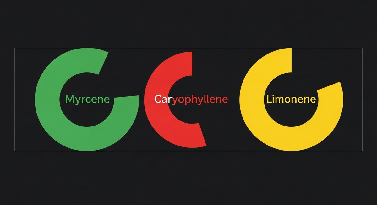 Carbon Fiber Strain 2 Terpene profile graphic for Carbon Fiber strain showing Myrcene in green, Caryophyllene in red, and Limonene in yellow