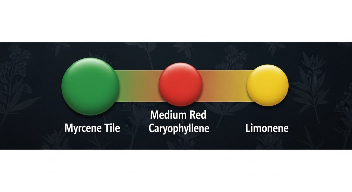 Cream Pie Strain 2 Terpene profile graphic for Cream Pie strain showing Myrcene in green, Caryophyllene in red, and Limonene in yellow