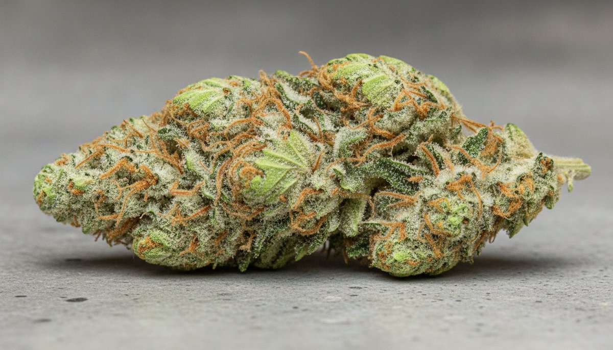 Gary Payton vs Kobe OG — Which Is Right for You? 4 Close-up of a dense, trichome-covered Gary Payton cannabis bud on concrete under studio lighting