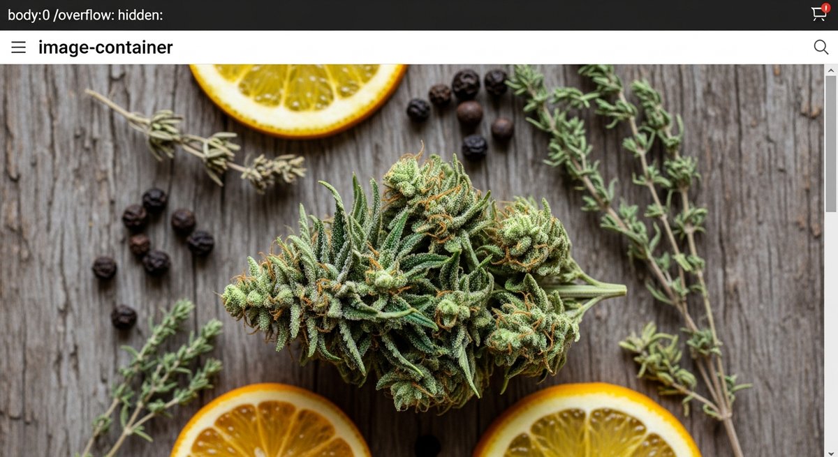 High Terpene strain vs High THC strain — Which Is Right for You? 4 Macro still-life of a terpene-rich cannabis bud surrounded by citrus, herbs, and peppercorns representing complex terpene pro