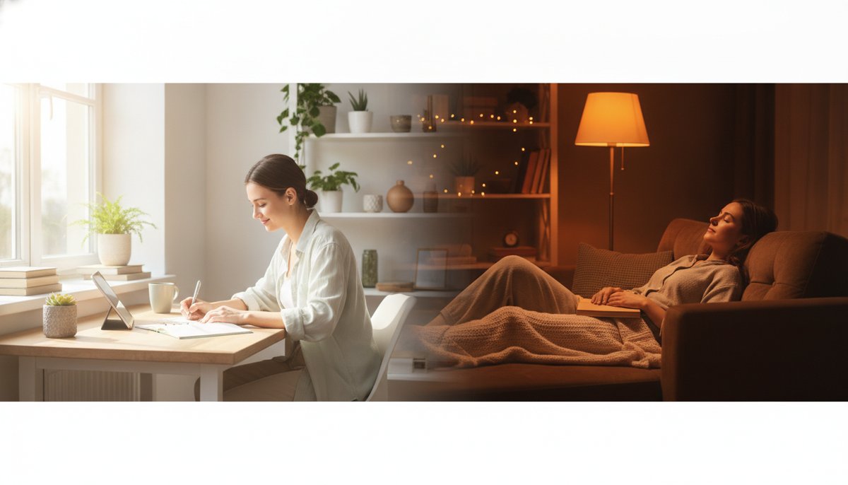 Jealousy vs Runtz — Which Is Right for You? 6 Split lifestyle scene showing daytime focus energy on the left and evening relaxation on the right for strain effects compari