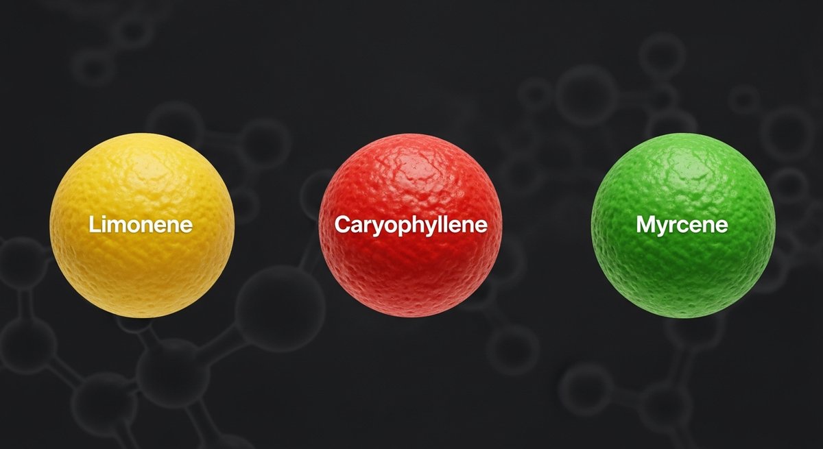 La Bomba Strain 2 Terpene profile graphic for La Bomba strain showing Limonene yellow, Caryophyllene red, and Myrcene green