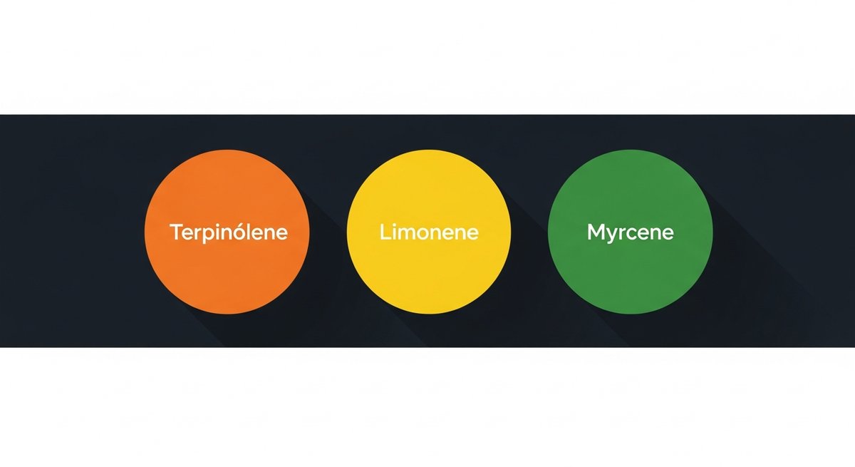 Morning Star Strain 2 Terpene profile graphic for Morning Star strain showing orange Terpinolene, yellow Limonene, and green Myrcene swatches