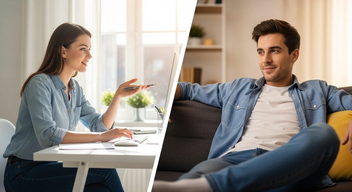 Pineapple Express strain vs Blue Dream strain — Which Is Right for You? 6 Split lifestyle scene showing energized focus on left and relaxed calm on right illustrating strain effects