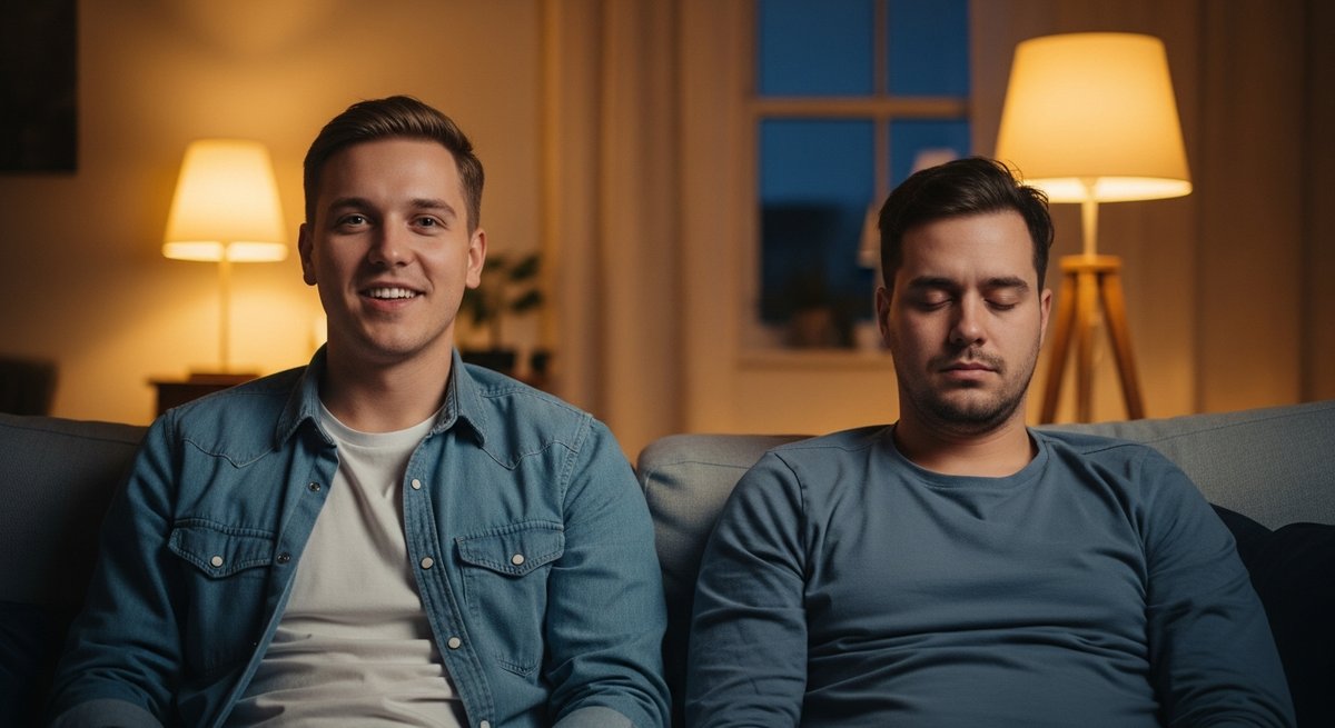 RS11 vs Permanent Marker — Which Is Right for You? 5 Two adults on a couch showing contrasting cannabis effects — one euphoric and social, one deeply relaxed
