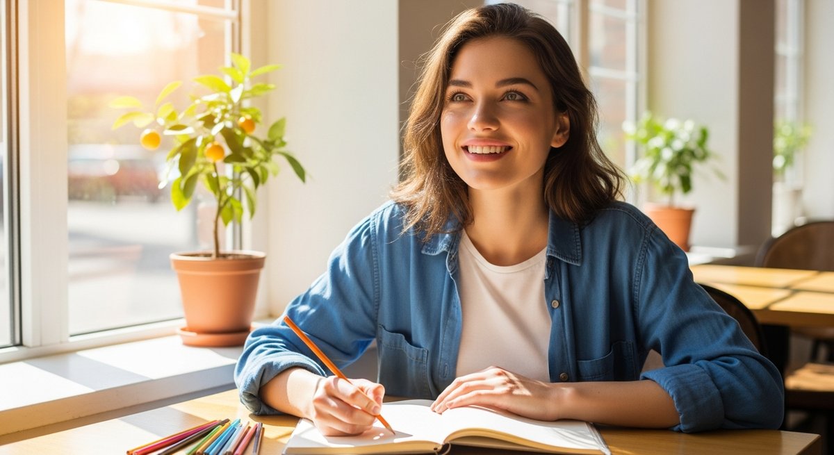 Tangie vs Clementine — Which Is Right for You? 6 Inspired young woman sketching at a sunlit café table in the morning, evoking creative sativa effects