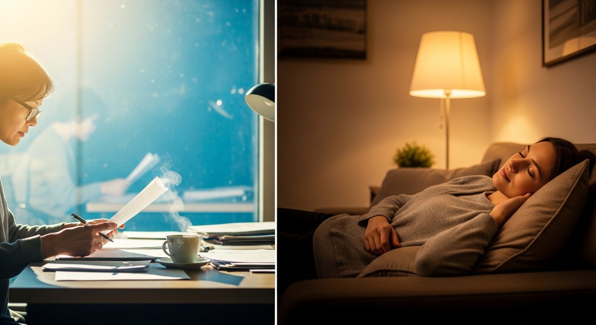 Tropicana Cookies vs Orange Cream — Which Is Right for You? 6 Split lifestyle scene contrasting energetic daytime focus on the left with relaxed evening comfort on the right