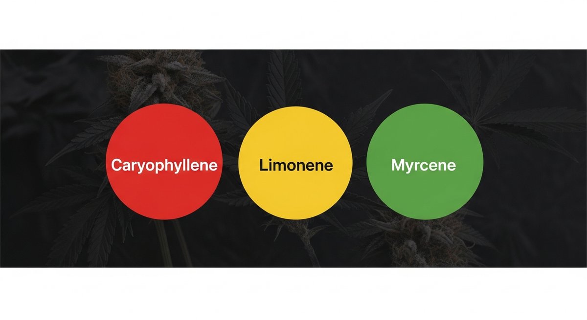 versace Strain 2 Terpene profile graphic for Versace strain showing Caryophyllene in red, Limonene in yellow, and Myrcene in green