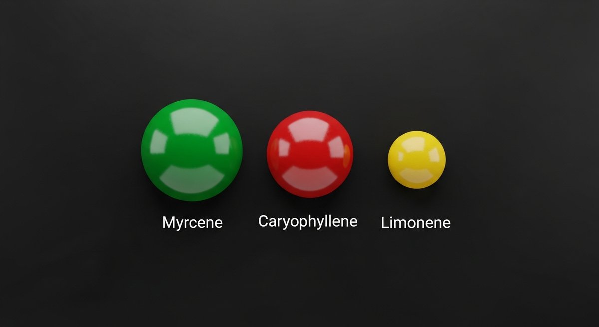 10th Planet Strain 2 Terpene profile graphic for 10th Planet showing Myrcene in green, Caryophyllene in red, and Limonene in yellow